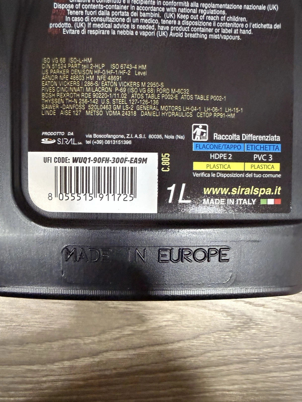 3 Litri Olio Fluido Idraulico Hidrus 68 Siroil Prodotto Made In Italy