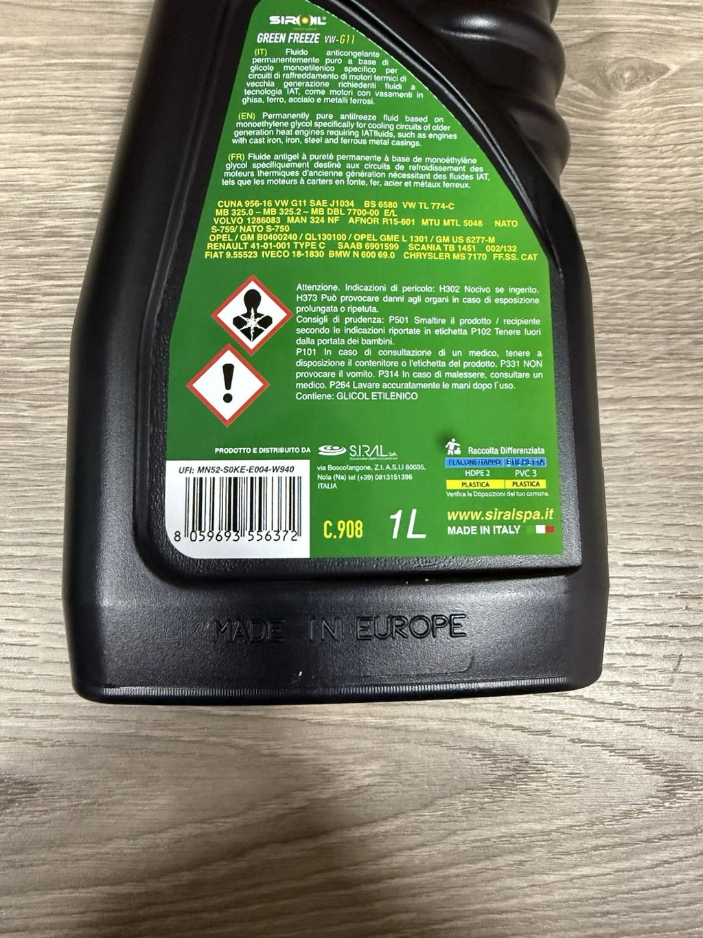 3 Litri Liquido Di Raffreddamento Anti Gelo Verde Siroil Prodotto Made In Italy
