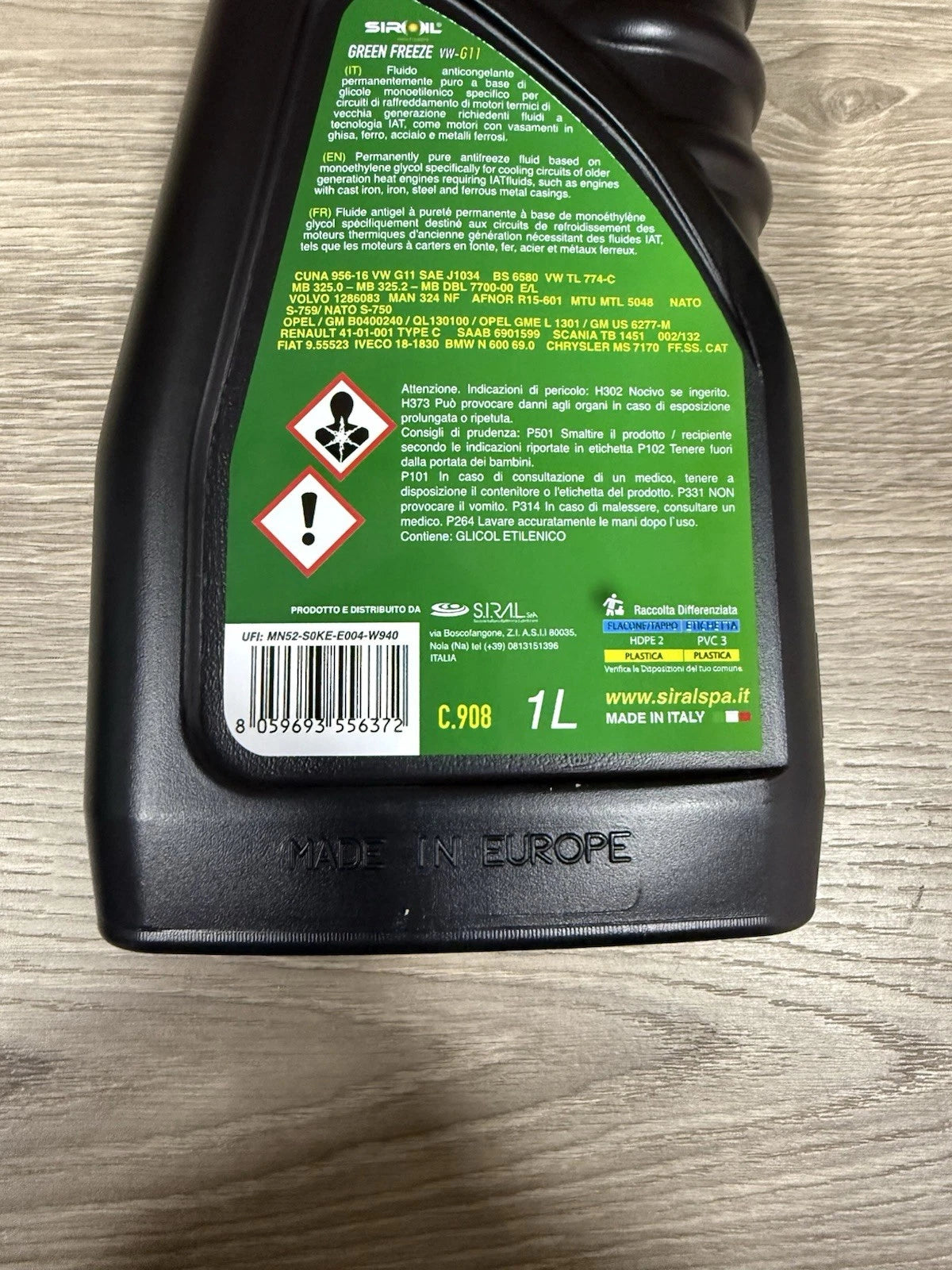 3 Litri Liquido Di Raffreddamento Anti Gelo Verde Siroil Prodotto Made In Italy