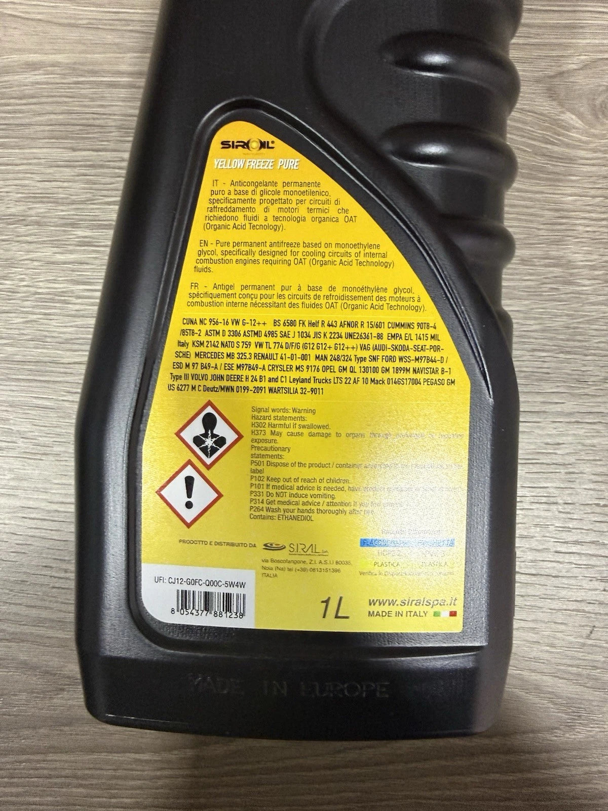 3 Litri Liquido Di Raffreddamento Anti Gelo Giallo Siroil Prodotto Made In Italy